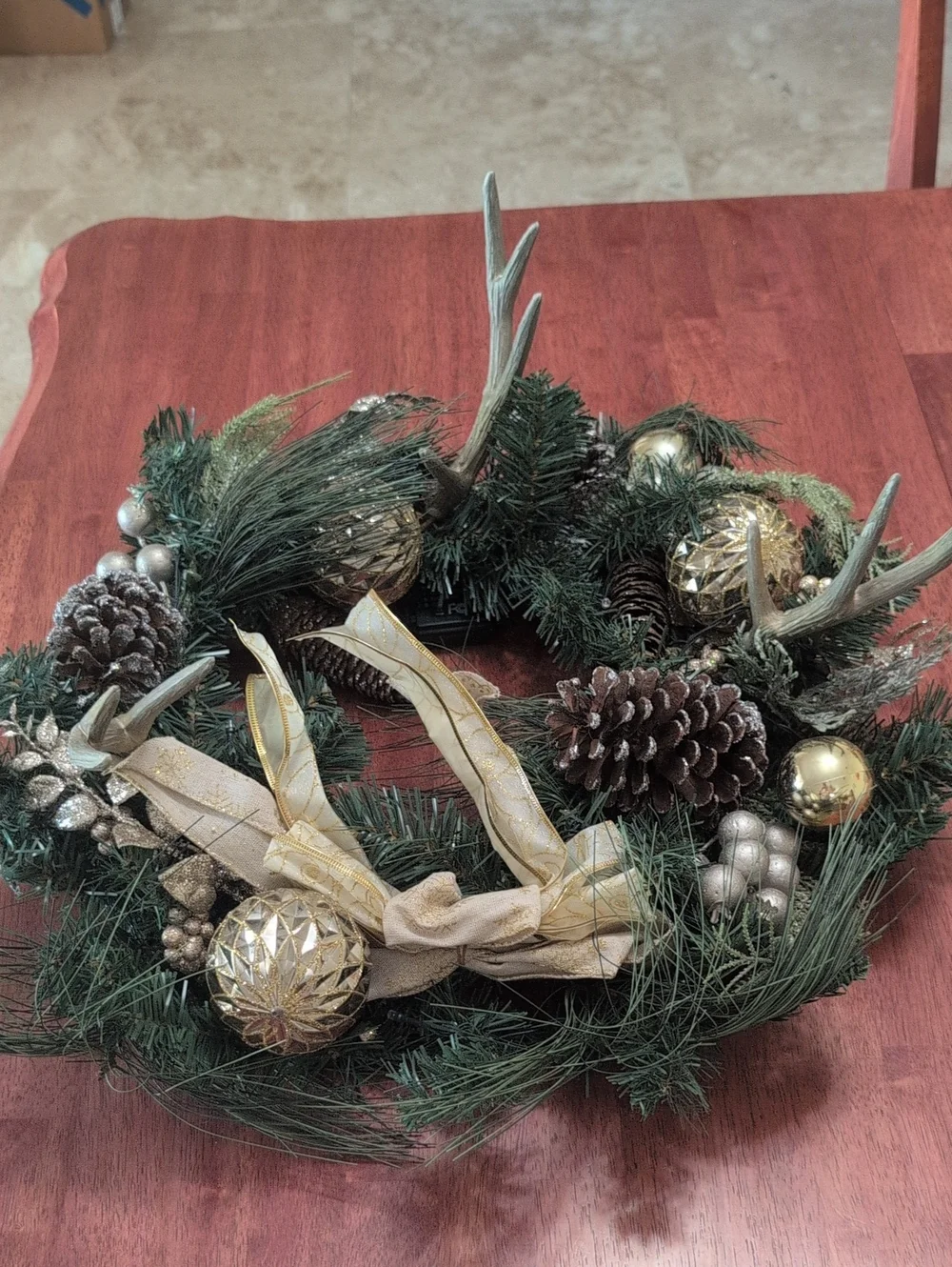 Festive Green and Gold Holiday Wreath - Decorative Home Accent